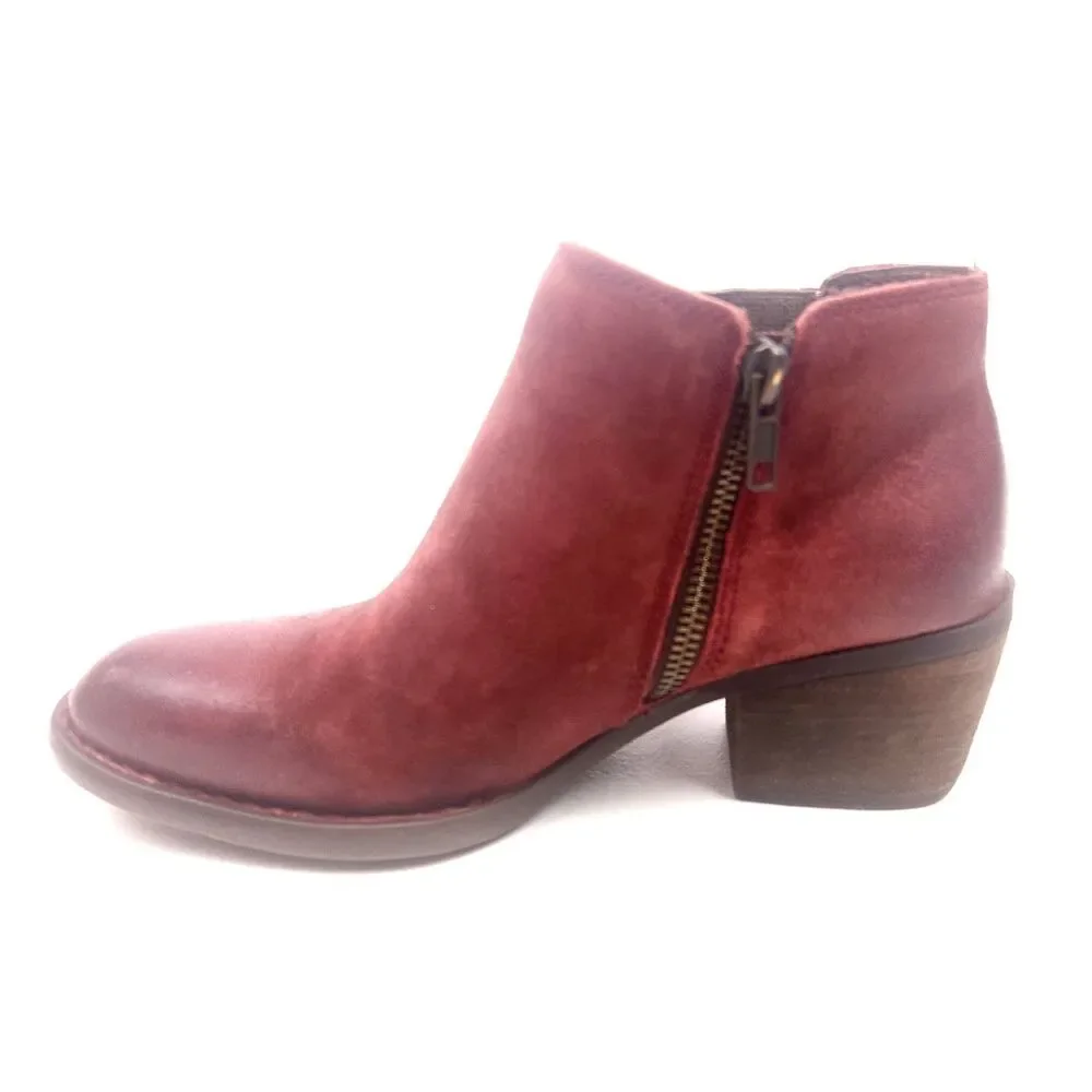 Born Danni Red Suede Leather Distressed Fringe Ankle Boots Womens 6.5 M Heel - Picture 3 of 10